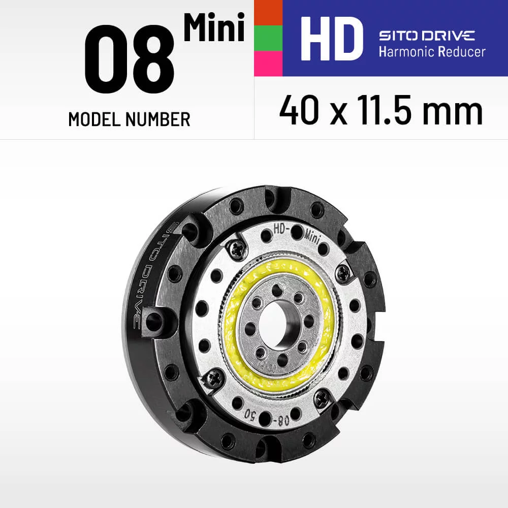 SitoDrive Harmonic Drive HD-08 Micro Harmonic Gearbox Nema 14 17 Motor 100:1 Reduction Ratio 40mm for Small Robotics
